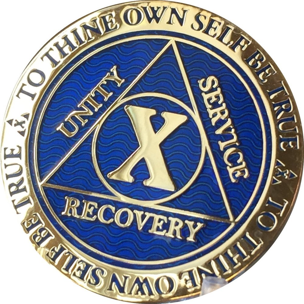 10 Year AA Medallion Dusty Blue Color Gold Plated Chip