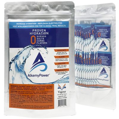 AlkemyPower Hydration Electrolyte Powder, No Sugars, Salts, Carbs, Flavors or Calories, 100% Natural, Convenient Stick Pack, 30 Count