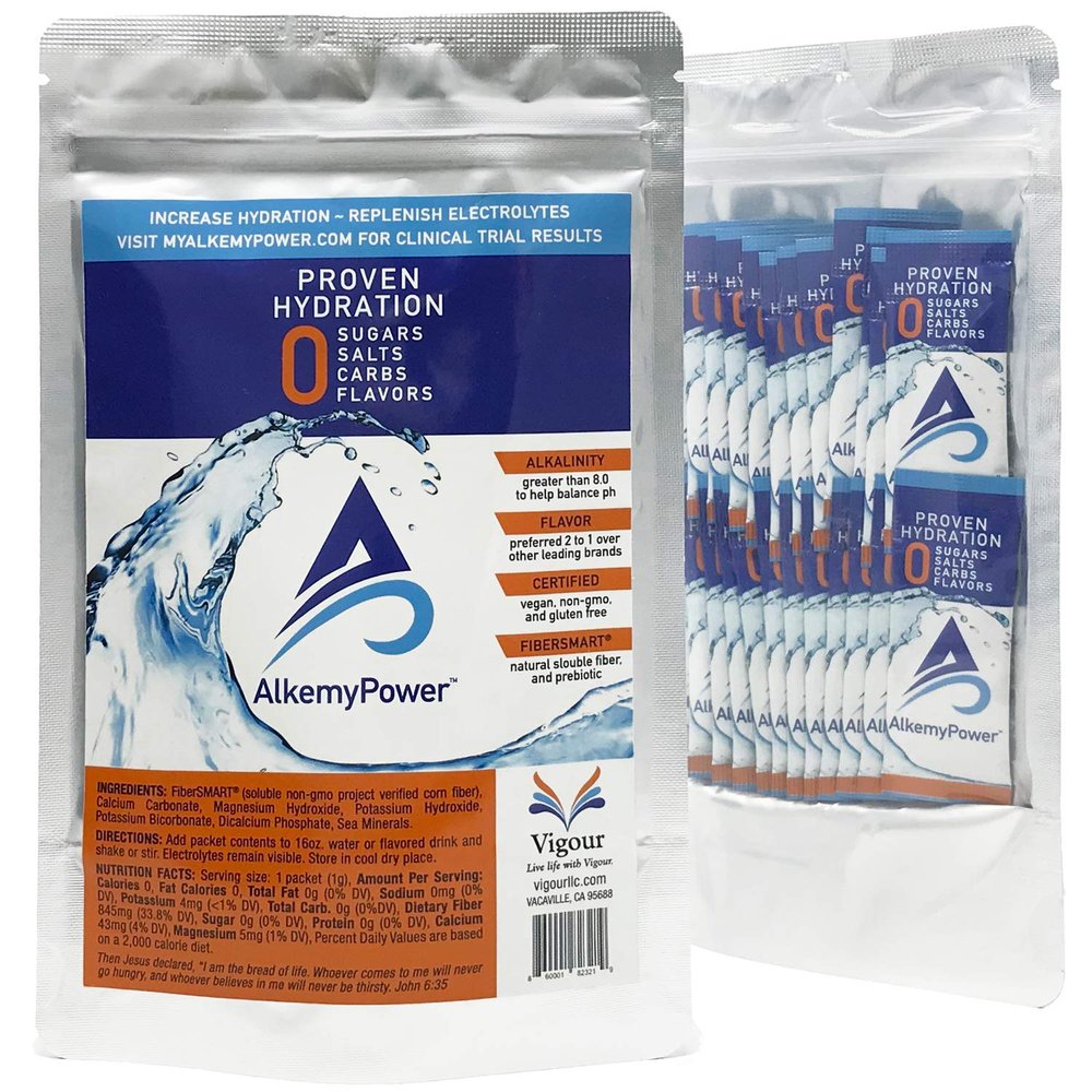 AlkemyPower Hydration Electrolyte Powder, No Sugars, Salts, Carbs, Flavors or Calories, 100% Natural, Convenient Stick Pack, 30 Count