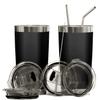 BluePeak Double Wall Vacuum Stainless Steel Insulated Tumblers Set, 2-Pack - Includes 2 Sipping Lids, 2 Spill-Proof Sliding Lids, 2 Straws, 1 Cleaning Brush & Gift Box (20 oz, Black) view 1