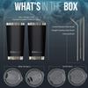 BluePeak Double Wall Vacuum Stainless Steel Insulated Tumblers Set, 2-Pack - Includes 2 Sipping Lids, 2 Spill-Proof Sliding Lids, 2 Straws, 1 Cleaning Brush & Gift Box (20 oz, Black) view 3