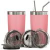 BluePeak Double Wall Stainless Steel Vacuum Insulated Tumbler Set, 2-Pack. Includes Sipping Lids, Spill-Proof Sliding Lids, Straws, Cleaning Brush & Gift Box (20oz, Pink) view 1