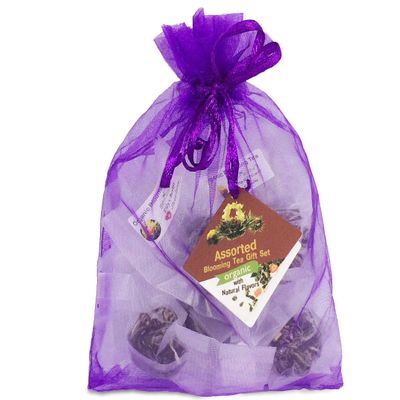 14 Blooming Flower Green Tea Balls Gift Bag - Organic, 100% Natural, Raw Assorted with natural flavors of strawberry, peach, melon, orange, mango, jasmine and vanilla extract