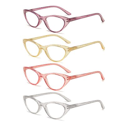 100 CLASSIC 4-Pack Reading Glasses Ladies Cat Eye Spring Hinges Readers Crystal Sand Temple Arms Fashion Eyeglasses for Women R2960G (Multicolor) (1.50+)