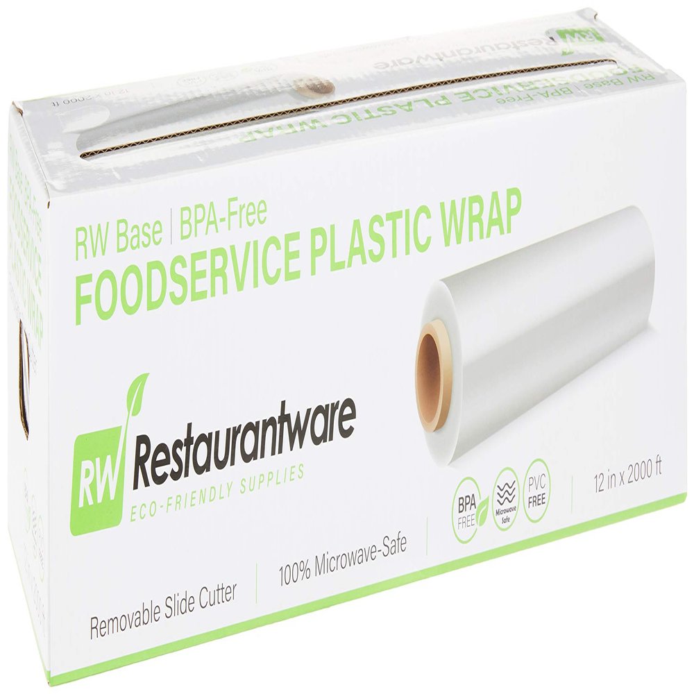 Restaurantware RW Base 12 Inch x 2000 Feet Cling Wrap 1 Roll Microwavable Cling Film - With Removable Slide-Cutter Clear Plastic Food Wrapping Film Securely Seal And Keep Food Fresh