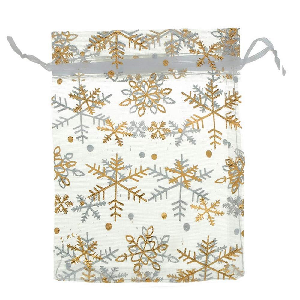 100Pcs/Pack Snowflake Jewelry Packing Drawable Christmas Organza Bag Wedding Gift Bags Pouches Package (3.5x4.5'' (9x12cm))