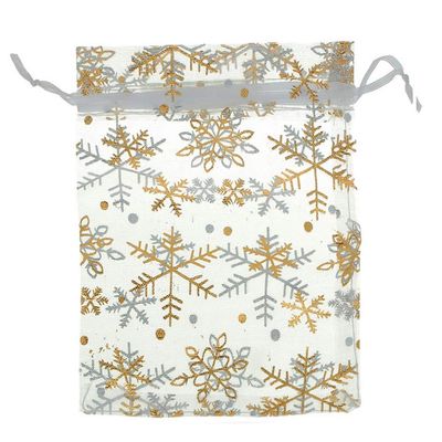 100Pcs/Pack Snowflake Jewelry Packing Drawable Christmas Organza Bag Wedding Gift Bags Pouches Package (2.76x3.54"7x9cm)