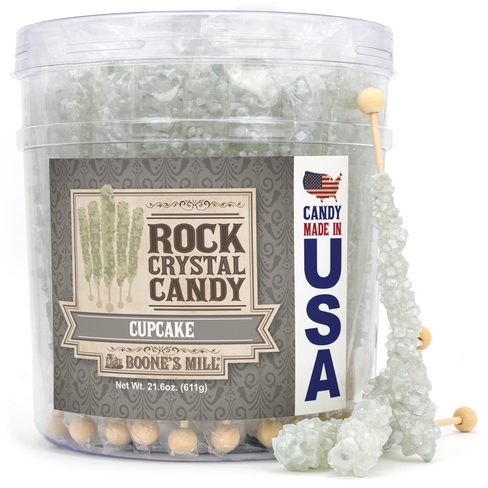 Boone's Mill | Rock Crystal Candy Sticks | Silver Shimmer Cupcake | 36 Count