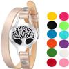 Wild Essentials Tree of Life Essential Oil Bracelet Diffuser, Leather Wrap Band, Stainless Steel Locket Pendant, 12 Color Refill Pads, Customizable Color Changing Perfume Jewelry for Aromatherapy view 2