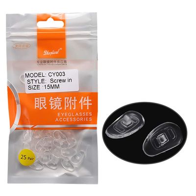 25pair) Silicone Nose pad Eyewear Part Push in or Screw in Left and Right Soft Material by Dhoptical (Screw in, 15MM)