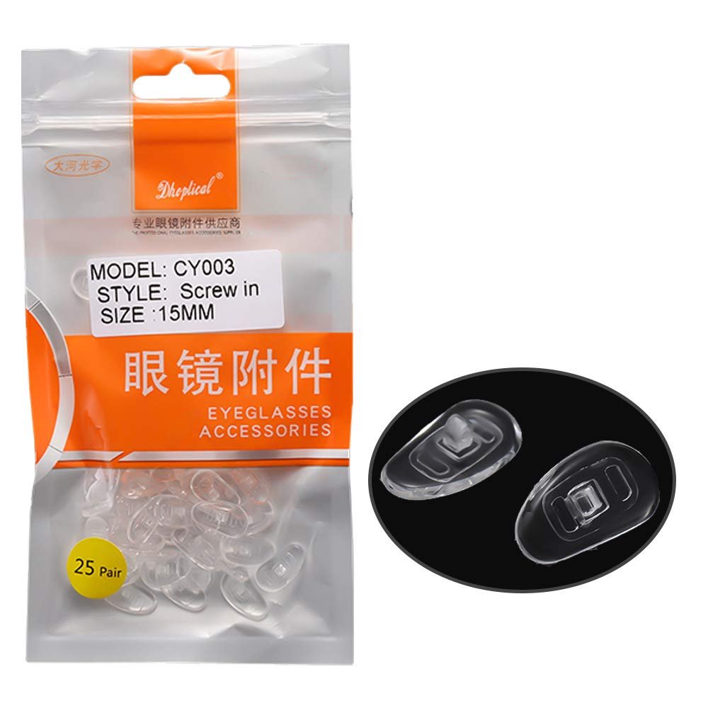 25pair) Silicone Nose pad Eyewear Part Push in or Screw in Left and Right Soft Material by Dhoptical (Screw in, 15MM)