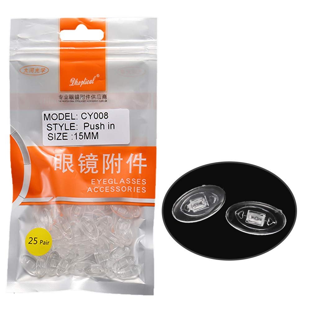 (25 Pair) Eyewear Nose pad Eyeglasses Part Accessories Push in and Screw in Soft Material CY005 by dhoptical (Push in, 15MM)