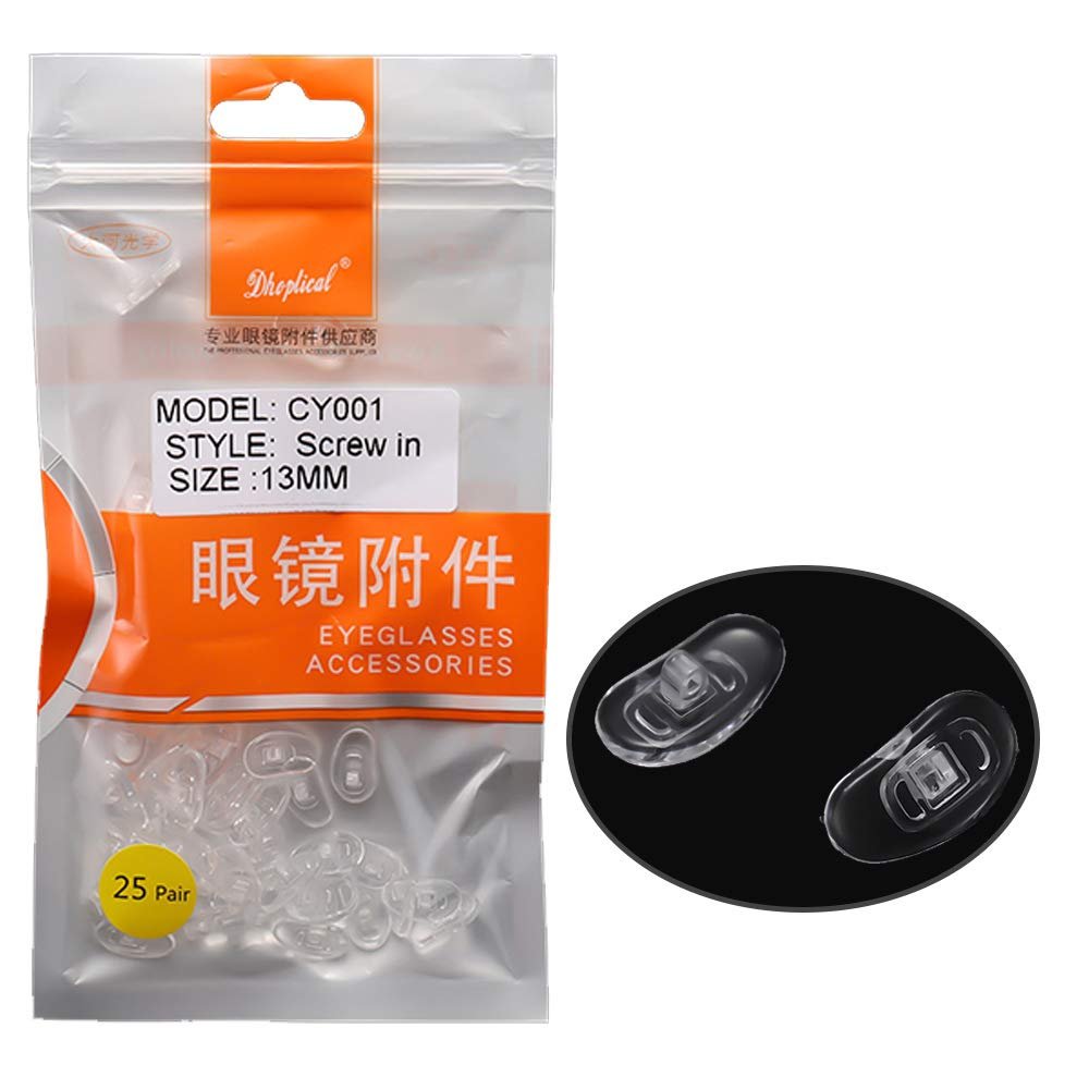25pair) Silicone Nose pad Eyewear Part Push in or Screw in Left and Right Soft Material by Dhoptical (Screw in, 13MM)