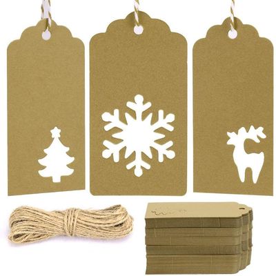 Gift Tags With Holes - Present Wrap Paper Small Xmas Labels With Twine - Vintage Christmas Tags Bulk 100pcs