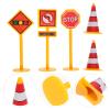 5pcs Construction Cupcake Toppers Traffic Roadblock Sign Cake Topper Mini Traffic Cones Cake Decoration for Construction Theme Baby Shower Birthday Party Supplies view 2