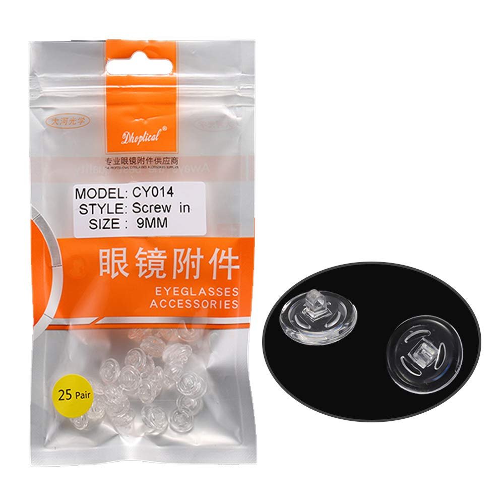 (25 Pair) Eyeglasses Nose pad Circular Push in Screw in Soft Material cy014 by dhoptical (9MM Screw in)