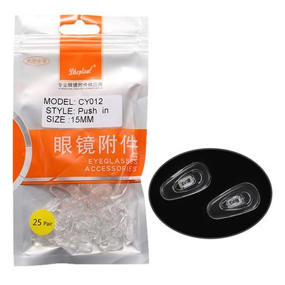 (25 Pair) Eyeglasses Nose pad Silicone Material Soft Push in and Screw in by Dhoptical (Push in, 15MM)