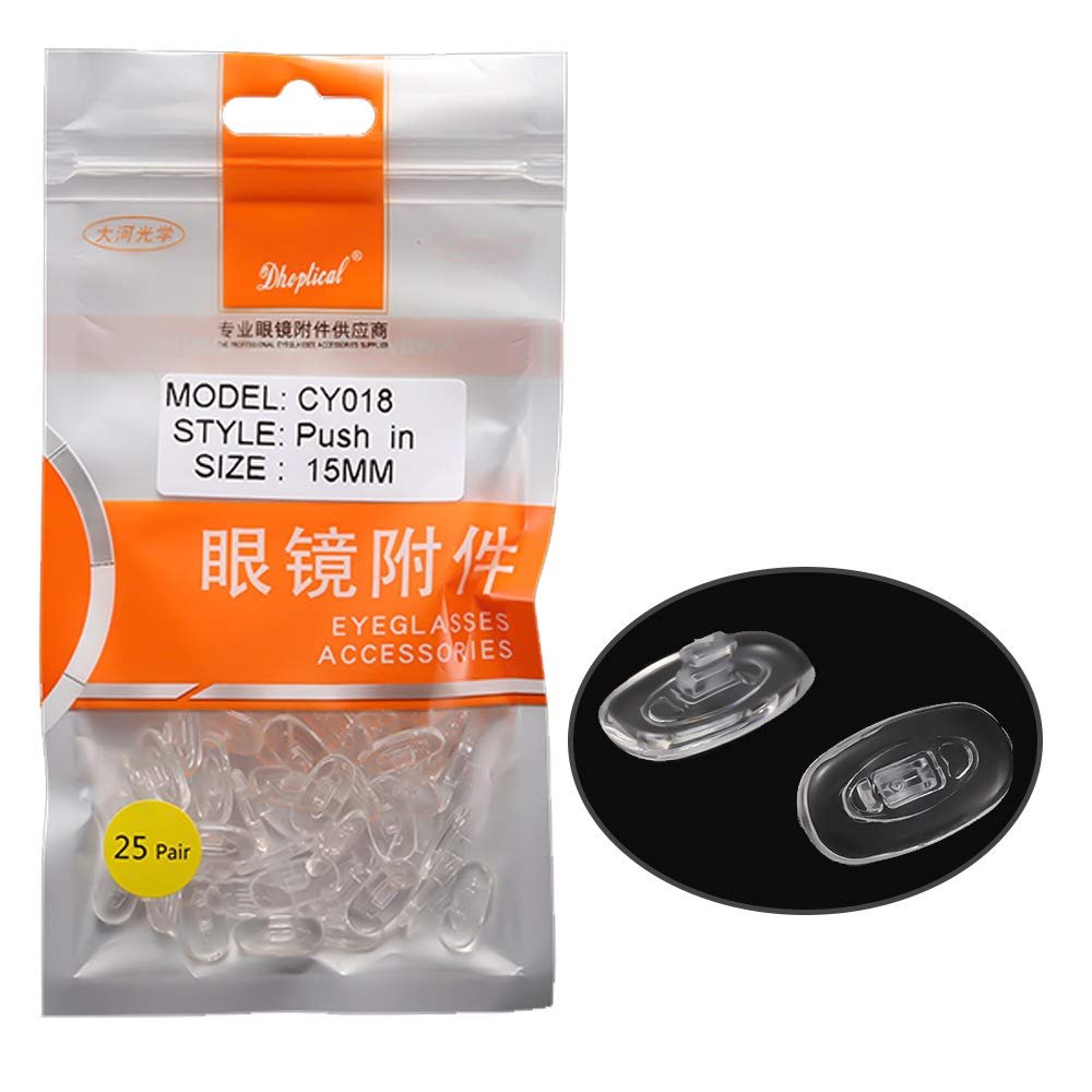 (25 Pair) Eyeglasses Part Nose pad Silicone Material Soft Push in and Screw in by dhoptical (Push in, 15MM)