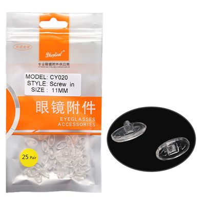 (25 Pair) Soft Nose pad Silicone Material Push in Screw in Eyewear Part by dhoptical (11MM Screw in)
