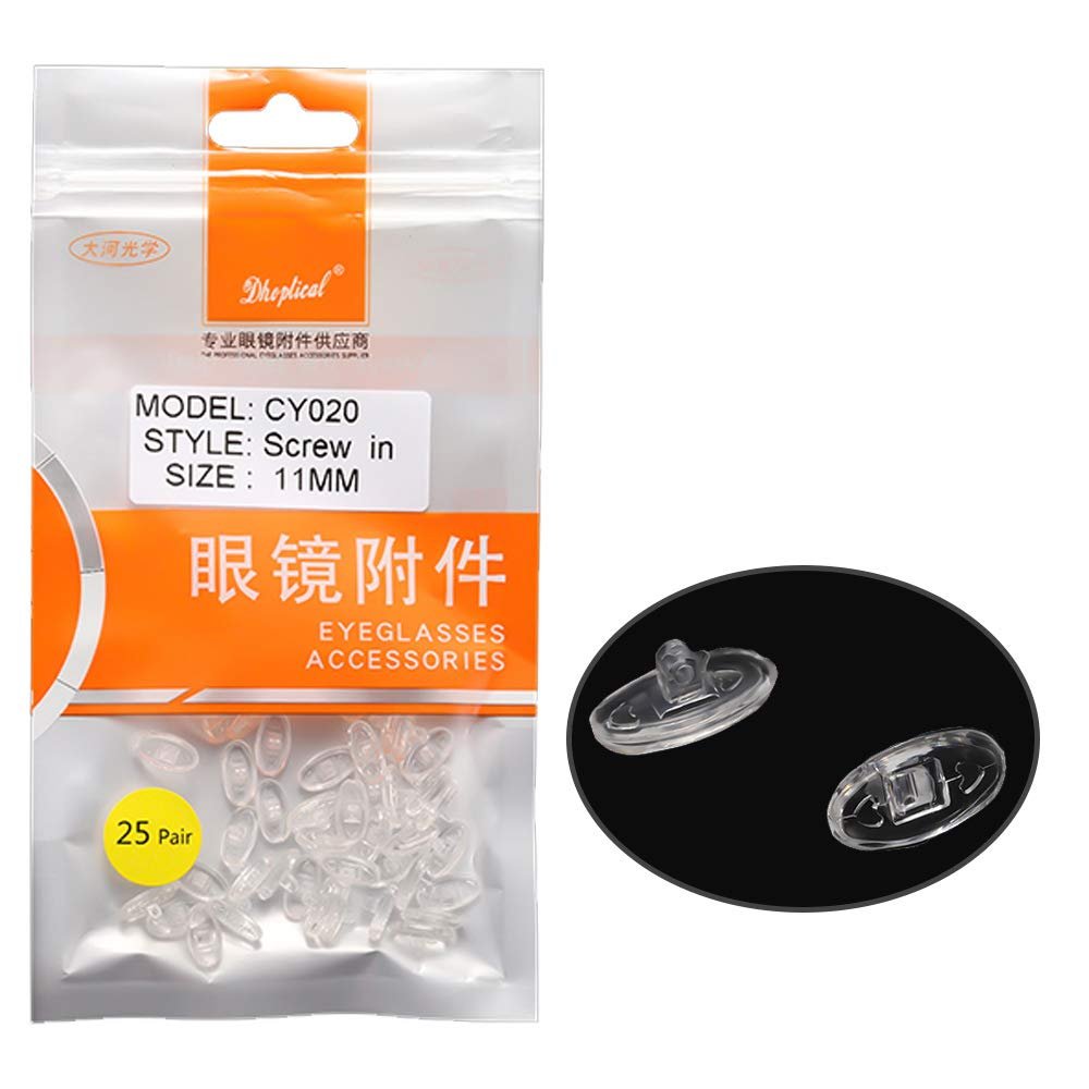 (25 Pair) Soft Nose pad Silicone Material Push in Screw in Eyewear Part by dhoptical (11MM Screw in)