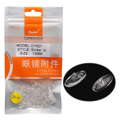 (25 Pair) Soft Nose pad Silicone Material Push in Screw in Eyewear Part by dhoptical (13MM Screw in)