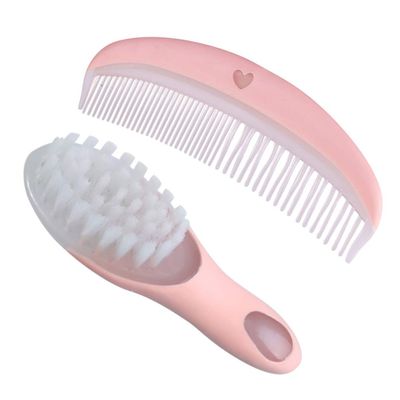 1Set Brush and Comb Soft Massage Hair Comb Kit for Newborns Anti-Static Material Promotes Blood Circulation Gentle S Scalp for Boy Girl Care Pink