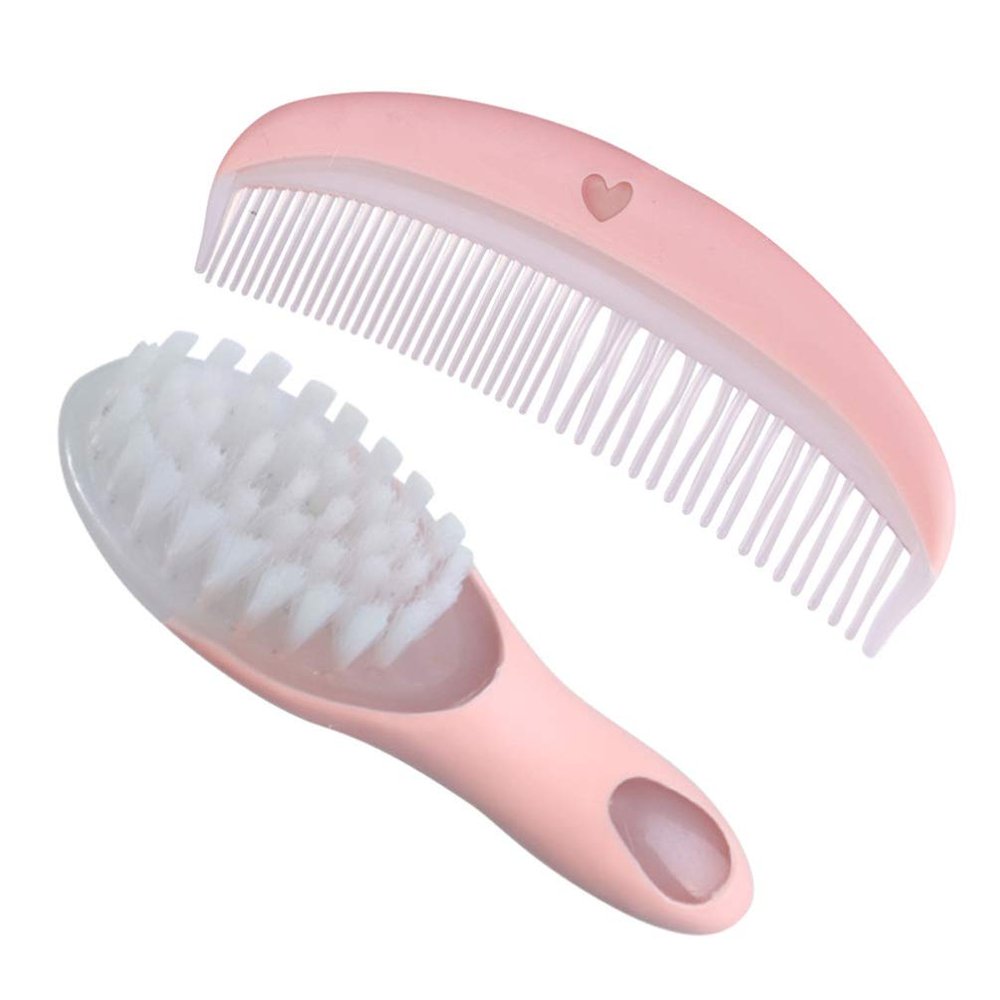 1Set Brush and Comb Soft Massage Hair Comb Kit for Newborns Anti-Static Material Promotes Blood Circulation Gentle S Scalp for Boy Girl Care Pink