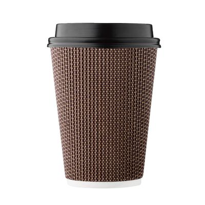 [100 SET]Harvest Pack 12 oz Disposable Coffee Cups, Insulated Ripple Double-Walled Paper Cup with Lids, Brown Geometric, Tea Hot Chocolate Drinks To go coffee cups