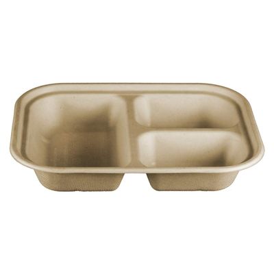 10x8 Compostable Fiber Container, 3-Compartment
