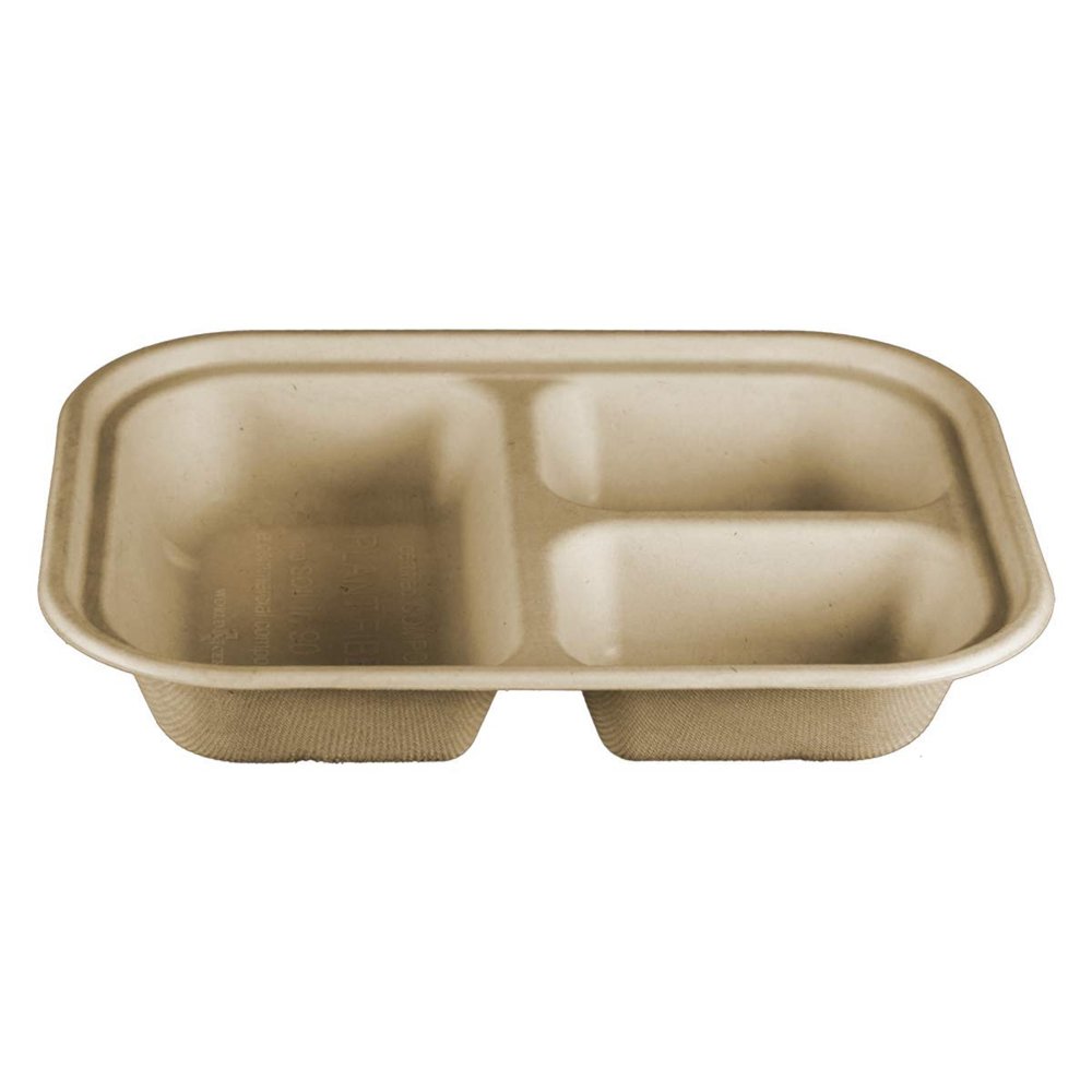 10x8 Compostable Fiber Container, 3-Compartment