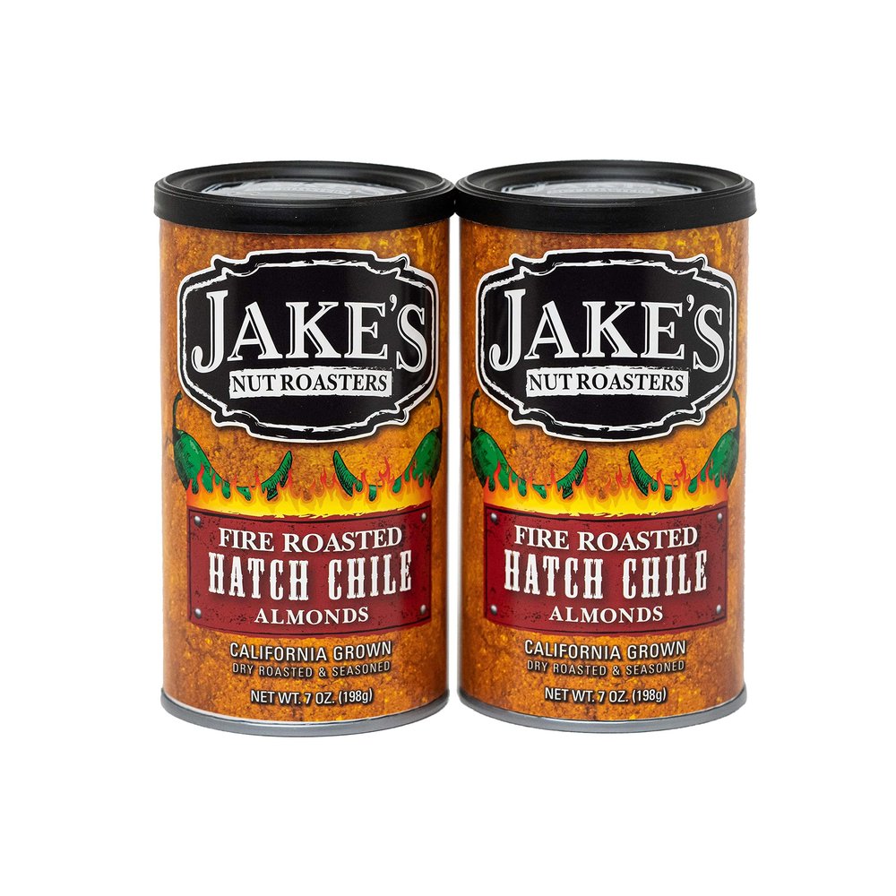 Jake's Nut Roasters - Fire Roasted Hatch Chile Almonds (2 Pack) Whole Dry Roasted Seasoned Almonds - High-Protein Snack with a Spicy Southwest Flavor