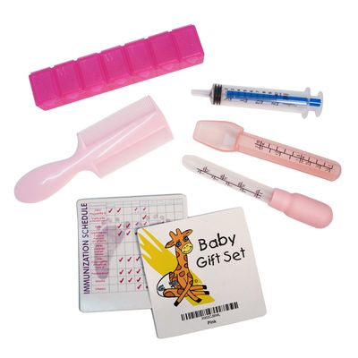 Complete Deluxe Baby Healthcare + Grooming Kit | 3X Liquid Medicine Dispensers, Hair Comb | Pill Box-Vaccination Check Sheet | Unisex, for Infant Boys + Girls | Perfect Registry-Shower Gift (Pink)