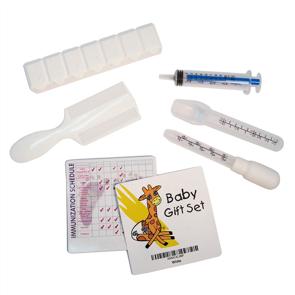 Complete Deluxe Baby Healthcare + Grooming Kit | 3X Liquid Medicine Dispensers, Hair Comb | Pill Box-Vaccination Check Sheet | Unisex, for Infant Boys + Girls | Perfect Registry-Shower Gift (White)