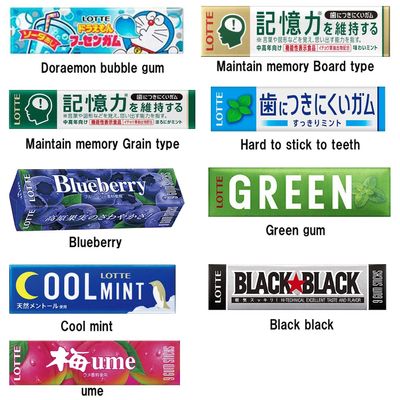 Gum(8pcs, 0.8oz) Randomly 8Types Flavors Selection Various Assortment Japanese Chewing Gum Ninjapo