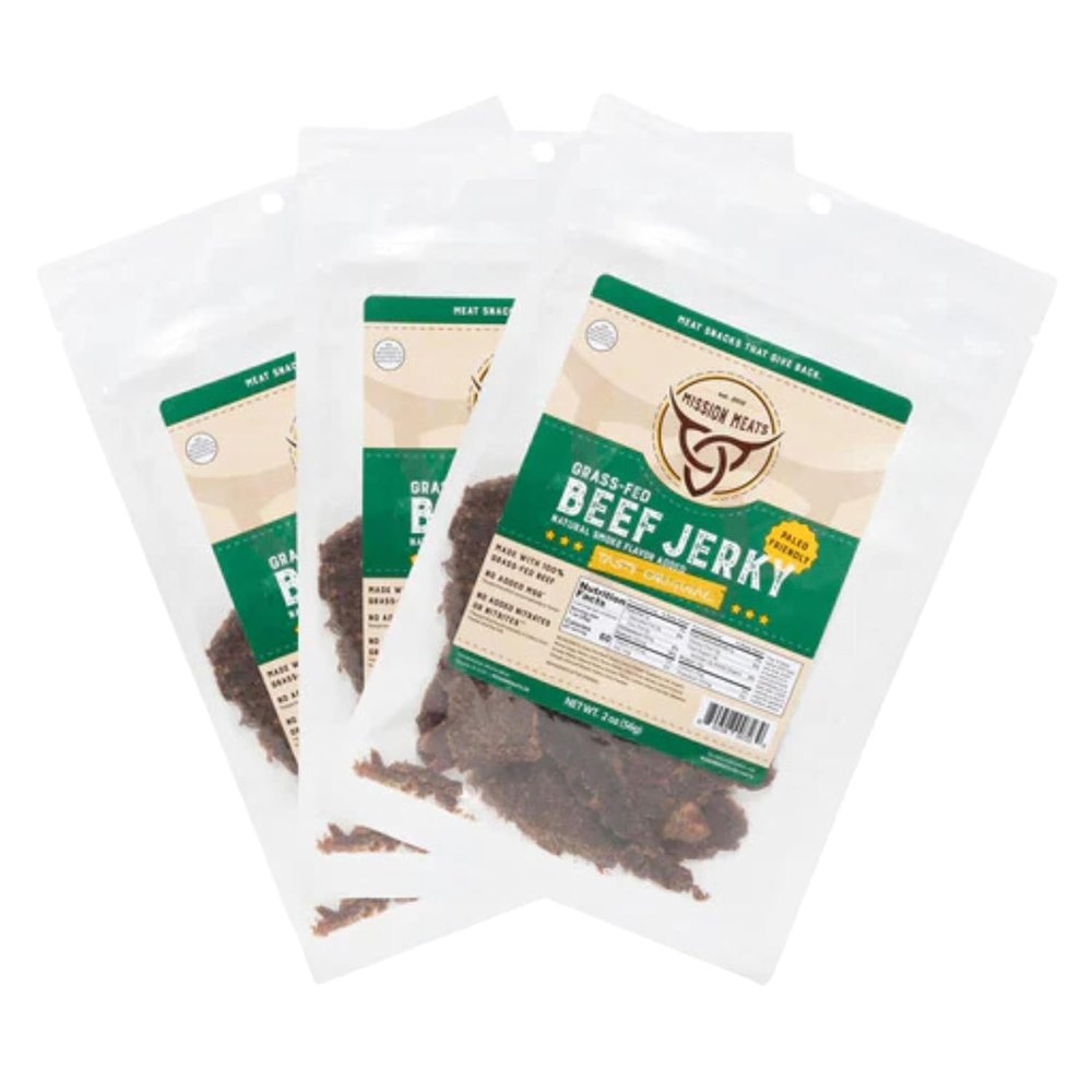 Mission Meats Beef Jerky, Original, 100% Grass Fed Beef, 10g Protein per Serving, Delicious & Tender  Paleo, Keto, Carnivore & Whole 30 Friendly, 2oz Bags (Pack of 6)