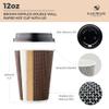 [400 SET]Harvest Pack 12 oz Disposable Coffee Cups, Insulated Ripple Double-Walled Paper Cup with Lid, Brown Geometric, Tea Hot Chocolate Drinks To go coffee cups view 2