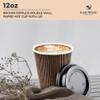 [400 SET]Harvest Pack 12 oz Disposable Coffee Cups, Insulated Ripple Double-Walled Paper Cup with Lid, Brown Geometric, Tea Hot Chocolate Drinks To go coffee cups view 3