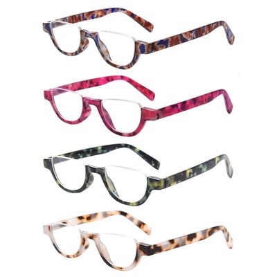 4 Pairs of Colorful Fashion Half Moon Frame Reading Glasses Spring Hinge Male and Female Readers (4 Pack Mix, 3.0)
