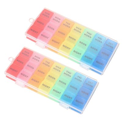 Healifty 7-Day Medicine Organizer 21 Compartment Pill Storage Box Labels Portable Travel Pill Case for Family