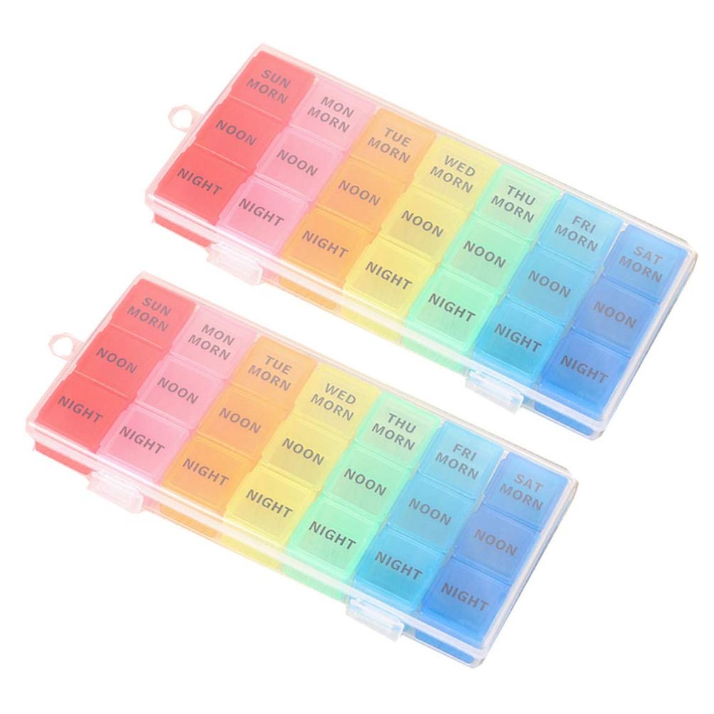 Healifty 7-Day Medicine Organizer 21 Compartment Pill Storage Box Labels Portable Travel Pill Case for Family