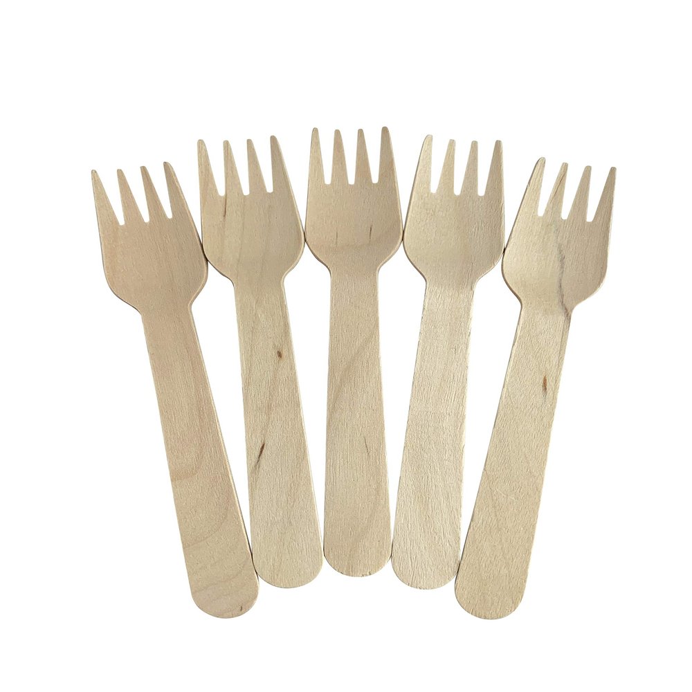 1000 Count | KingSeal Disposable Birch Wood Cutlery Forks, Biodegradable and Earth Friendly, 6 Inch Length, Bulk Pack - 10 Packs x 100 Forks