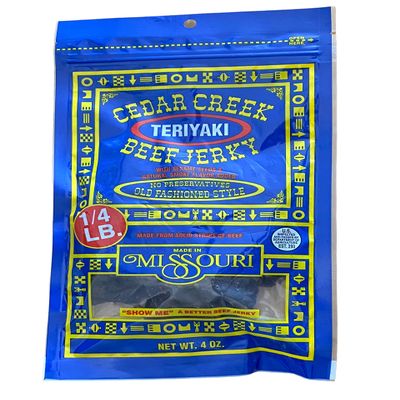 Cedar Creek | Air-Dried Thinly Sliced | 4oz pack | No Artificial Preservatives | Grass Grain Fed Beef | Clean Healthy Snack (Teriyaki)