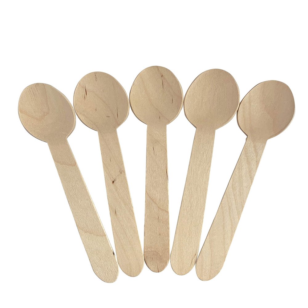 1000 Count | KingSeal Disposable Birch Wood Cutlery Spoons, Biodegradable and Earth Friendly, FSC Certified, 6.25 Inch Length, Bulk Pack - 10 Pack x 100 Spoons