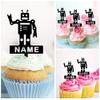 TA0494 Robot Toy Silhouette Party Wedding Birthday Acrylic Cupcake Toppers Decor 10 pcs with Personalized Your Name view 2