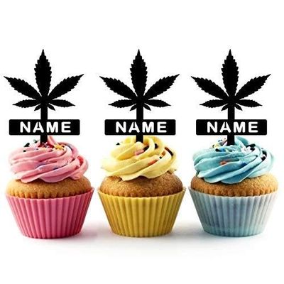 TA0480 Rasta Leaf Silhouette Party Wedding Birthday Acrylic Cupcake Toppers Decor 10 pcs with Personalized Your Name