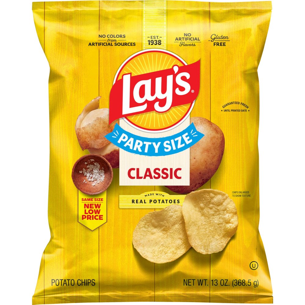 Lay's Classic Potato Chips Snacks, Gluten Free Chips, Party Size, 13oz Bag