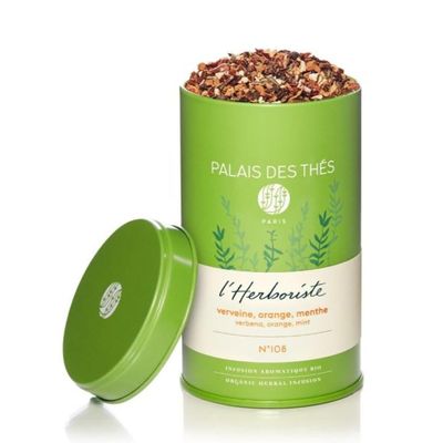 Palais des Ths - Organic L'Herboriste N108 - Premium Gourmet Herbal Tea with Lemon Verbena, Orange, and Mint - 4.6oz Loose Leaf Metal Gift Tin