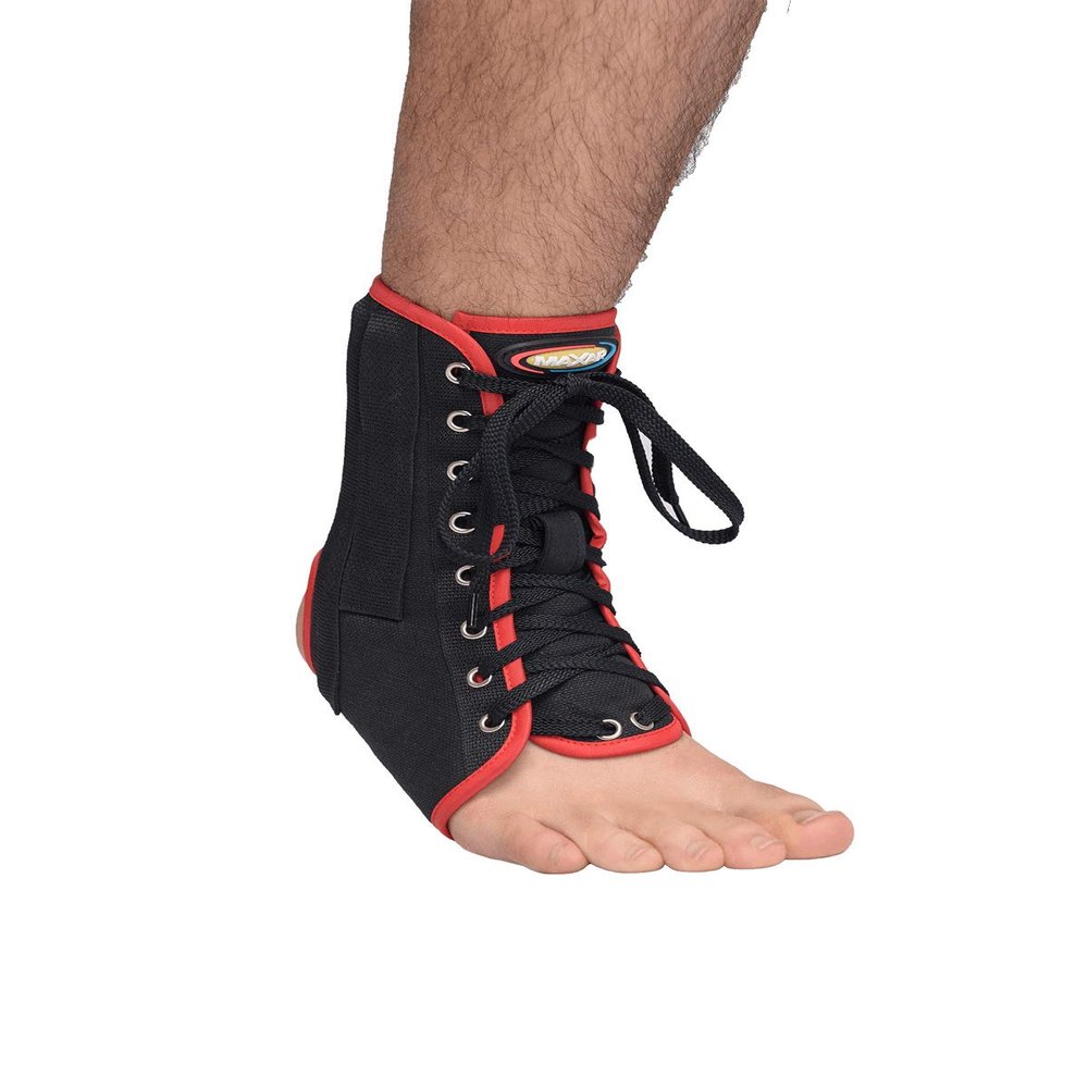 Maxar Canvas Ankle Brace (with Laces), Large, Black With Red Trim, Black with Red Trim, Large