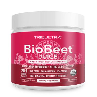 BioBeet Max Strength Beet Root Juice Powder 20:1 Concentrate, Each Serving Derived from 60,000 mg Organic Beetroot - Cold-Pressed, USA Grown Nitric Oxide, Circulation Support 50 Servings