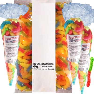 Albanese Gummi Sour Worms-Large Neon Gummy Worms-Bulk-4.5lb Bag Plus (3) Large Sour Neon Gummy Worms Gourmet Kruise Gift Bags 10 OZ 4 Bags (2) Item Bundle